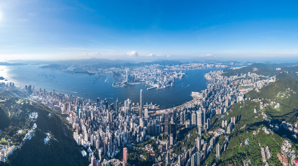 epic panorama of the Victoria Harbour and commercial area of Hong Kong