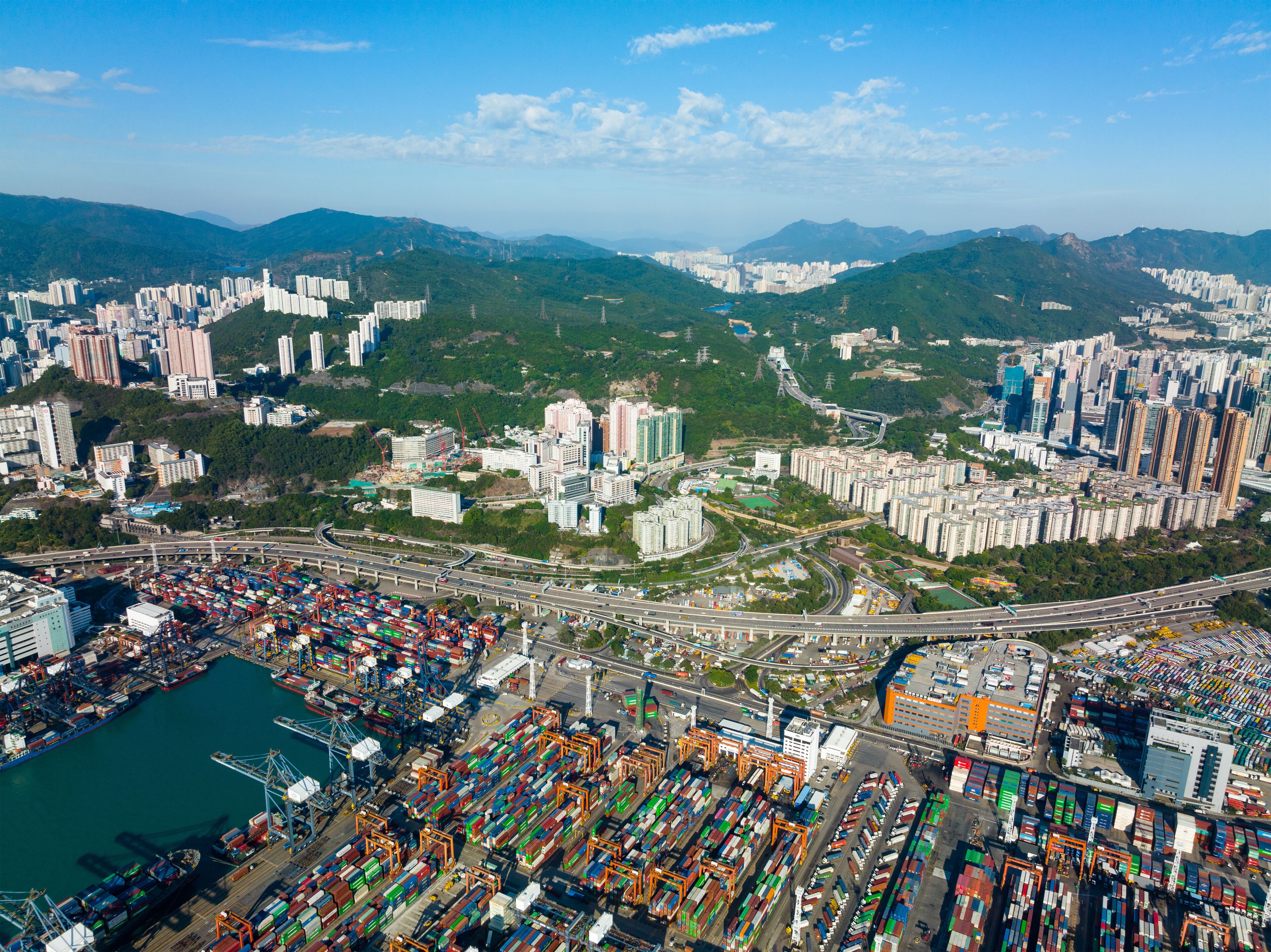 Top view of Hong Kong cargo terminal port