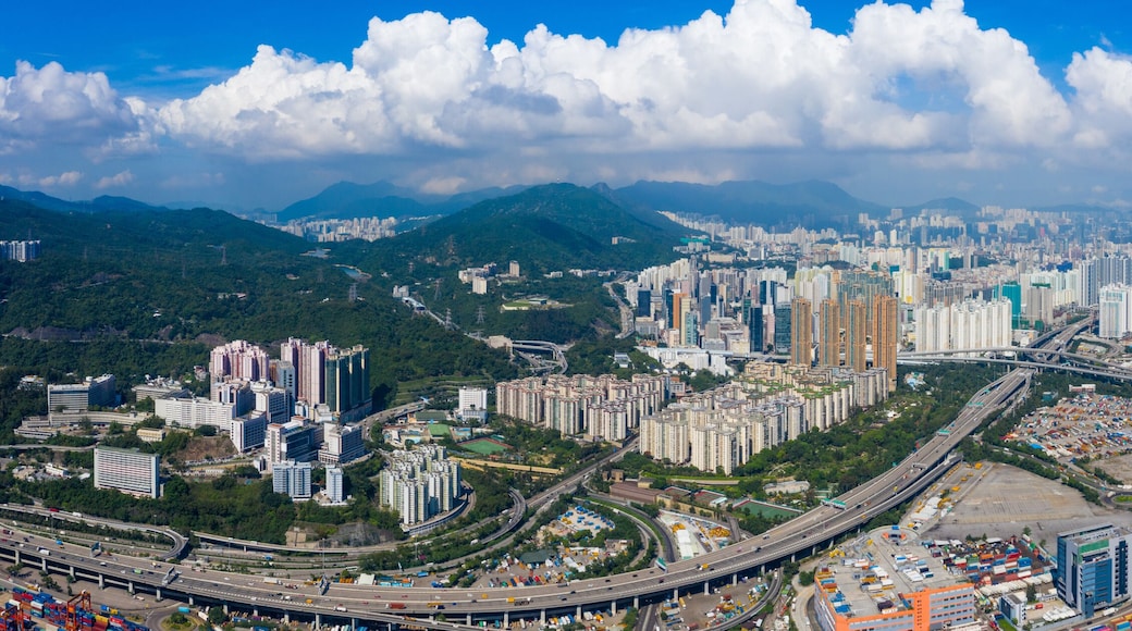 Drone fly over Kwai Chung Cargo Terminal in Hong Kong