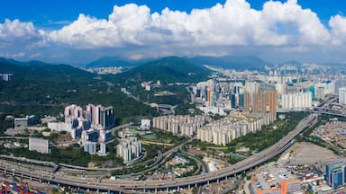 Drone fly over Kwai Chung Cargo Terminal in Hong Kong