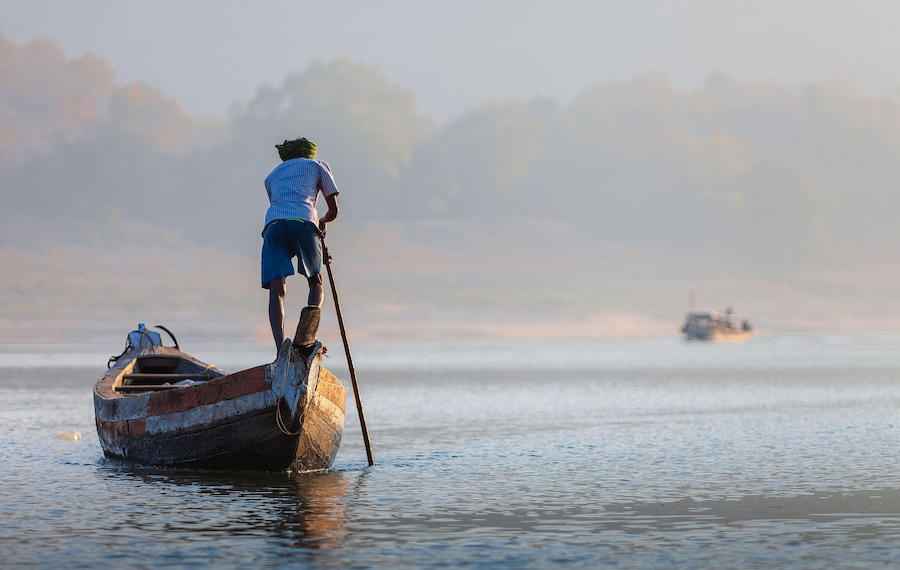 Boats Goavari River, Papikondalu, Andhra Pradesh, India, Asia