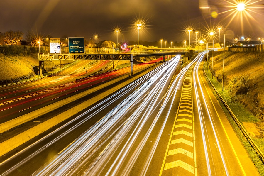 The M50 motorway is a motorway in Ireland running in a C-shaped ring around the north-eastern, northern, western and southern sides of the capital city, Dublin; Shutterstock ID 163918409