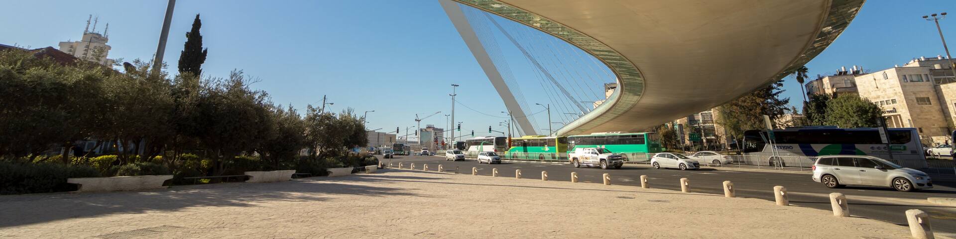 jerusalem-israel.14-02-2021. Bottom view of the famous String Bridge at the entrance to the city of Jerusalem