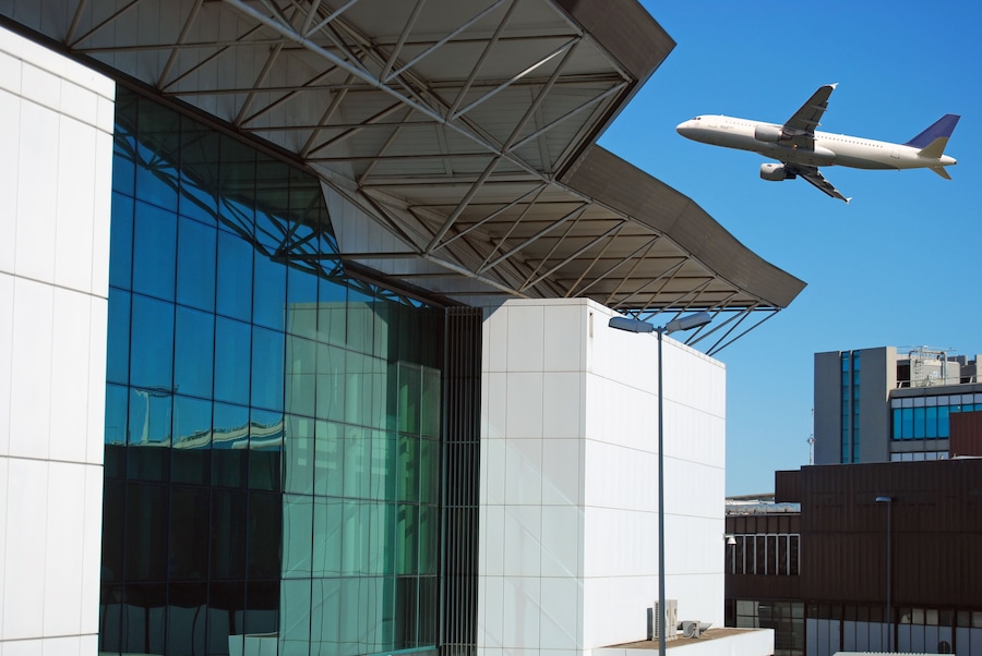 Takeoff of an airplane and architecture of the airport of Fiumicino, Shutterstock ID 62584459, SF SSA Case with Manager Approval: Case 07151371, Job: Prepay credit, Client/Licensee: , Other: