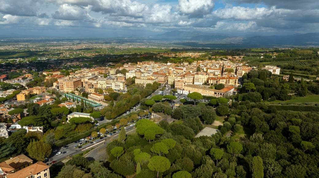Aerial view of Frascati, a small town in the metropolitan city of Rome Capital, in the area of Roman Castles, in Lazio, Italy.