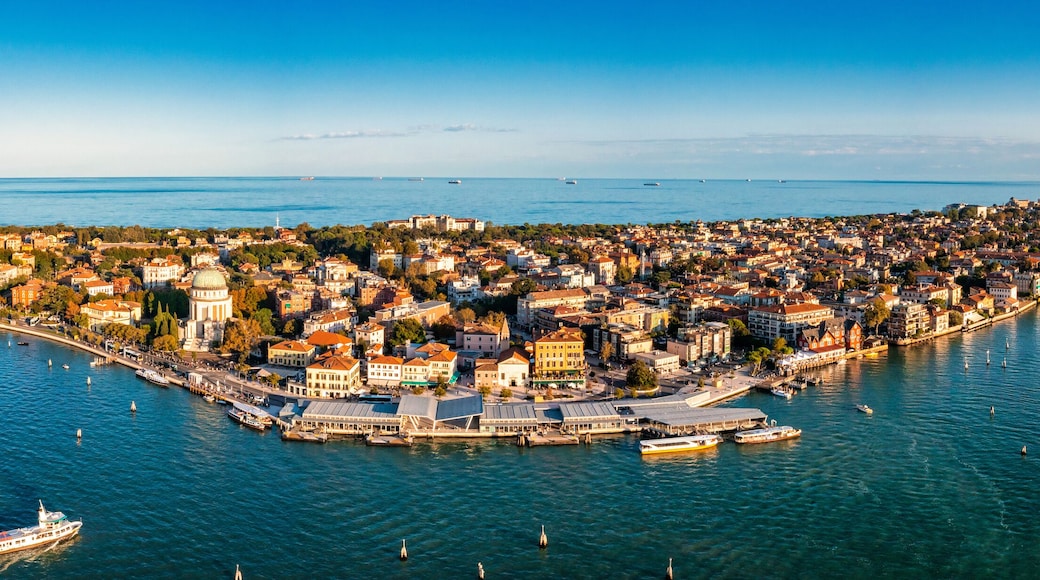 Aerial view of the Lido de Venezia island in Venice, Italy. The island between Venice and Adriatic sea.