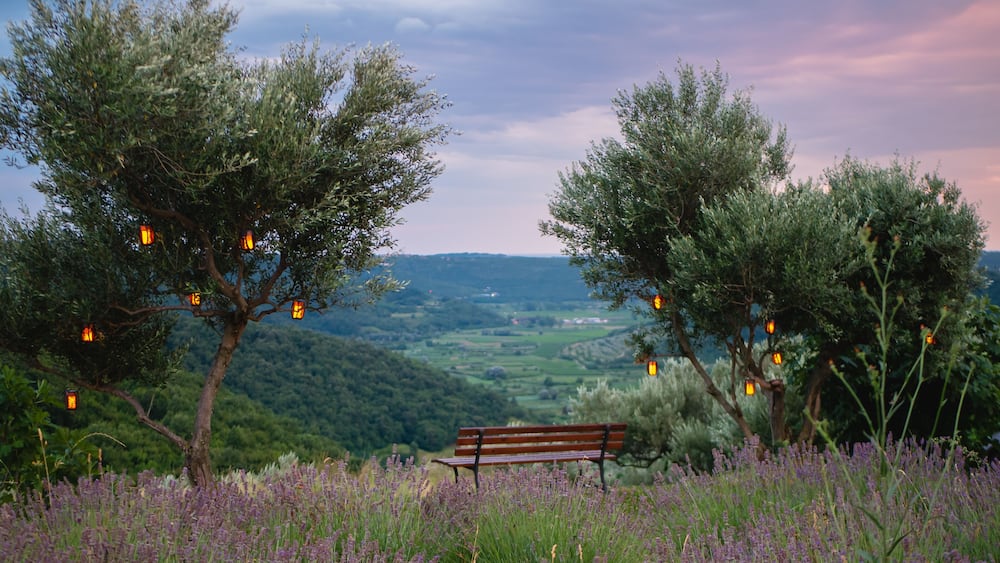 A bench toward panoramic view of Impruneta, in Florence