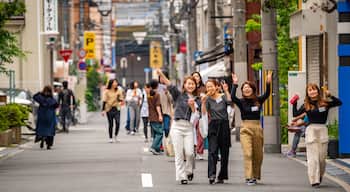 Yodogawa showing street scenes as well as a small group of people