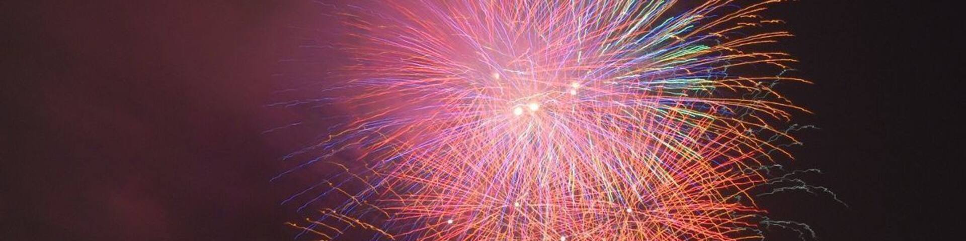 A night sky with a large, colorful fireworks display.