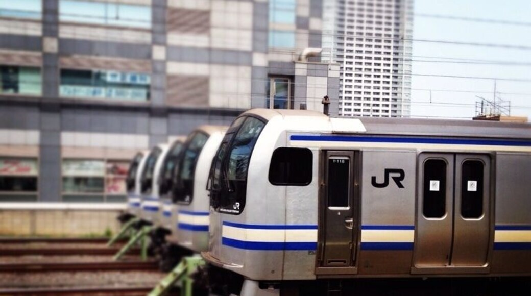 JR Kinshicho station. Lined up resting trains after the rush hour in Tokyo.