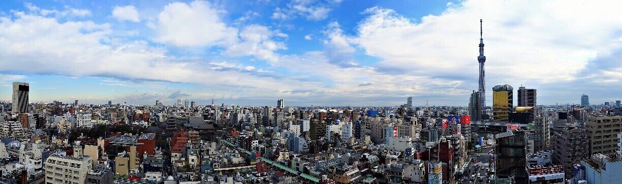 CIty view with Tokyo Sky Tree seen from view deck of the Gate Hotel Kaminarimon