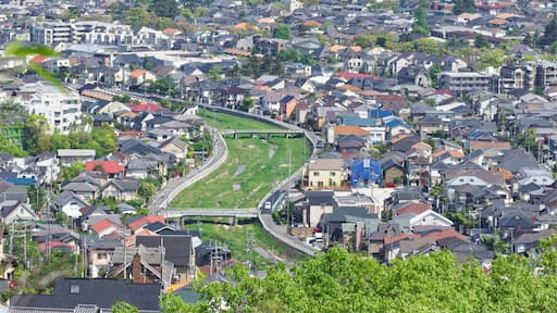view of Nishinomiya city along the Nigawa-river in Hyogo, Japan