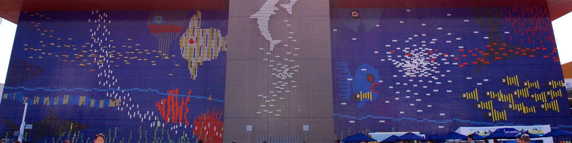 Osaka Aquarium Kaiyukan which includes marine life as well as a small group of people