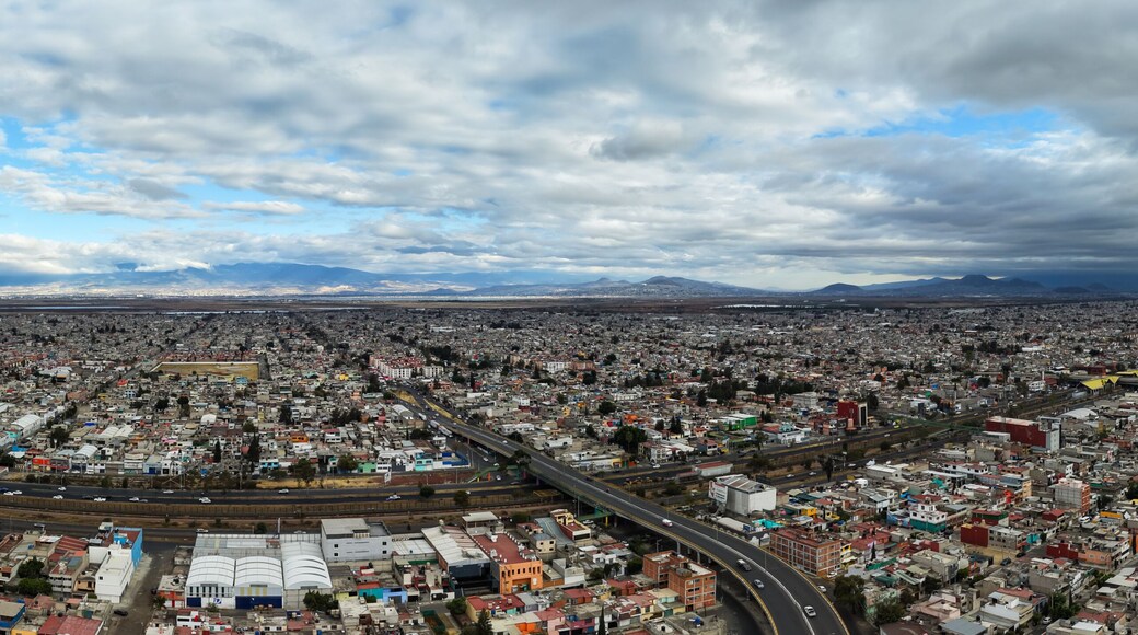 Sweeping drone panorama over Ecatepec metropolitan area