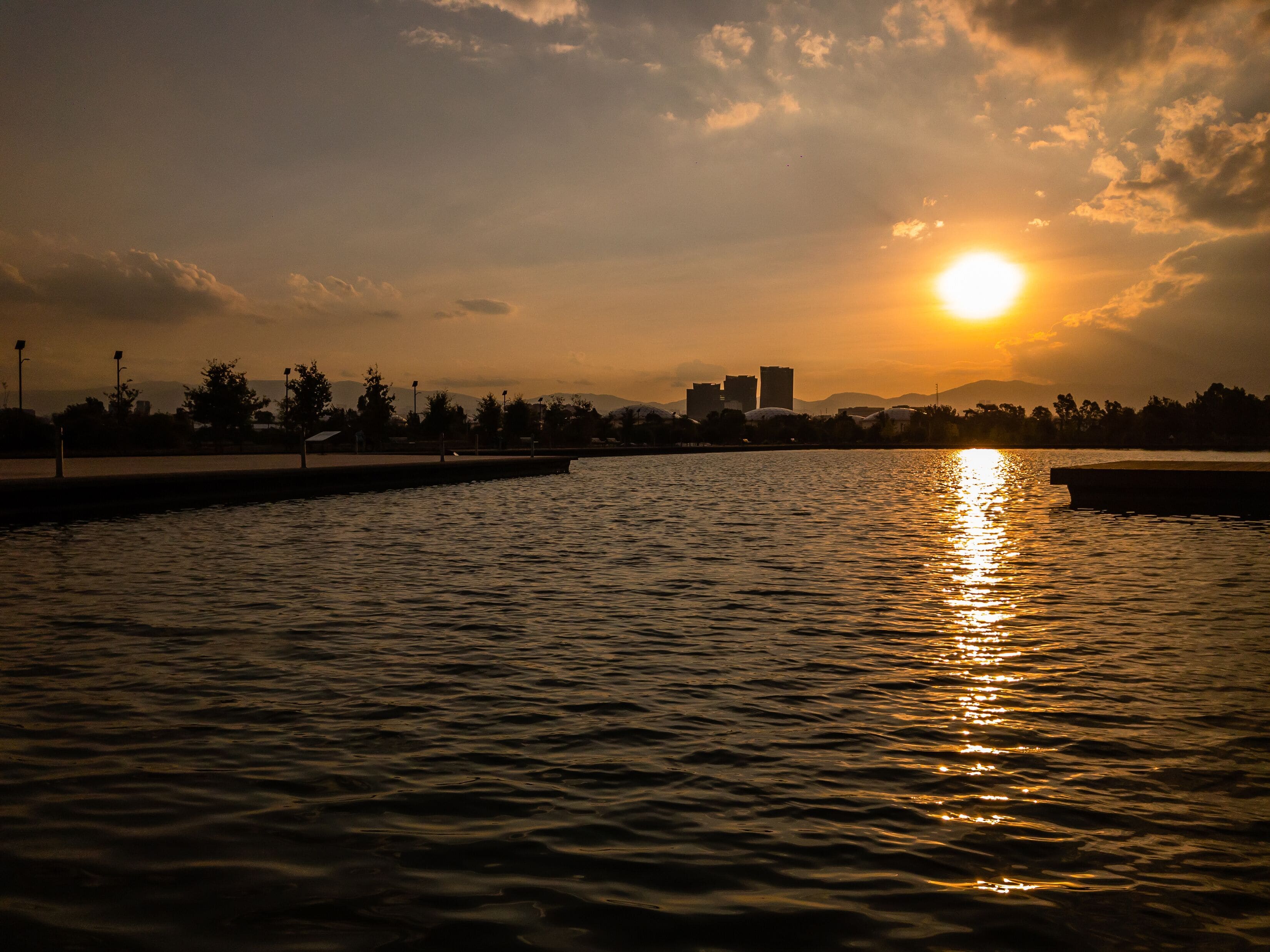 Sunset at the lake at Parque Bicentenario, Azcapotzalco, Mexico 