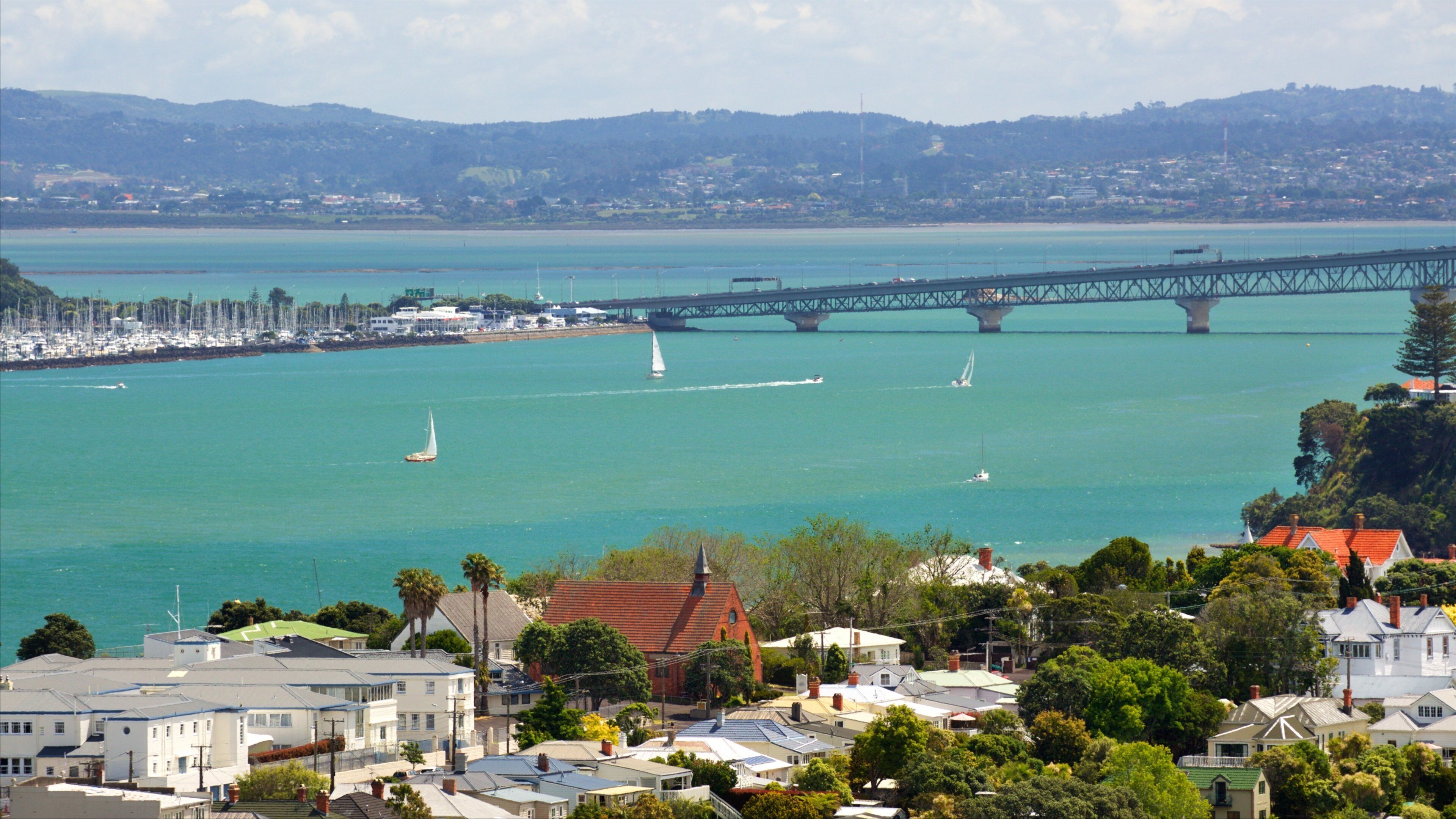 Devonport showing a bridge, a marina and a city