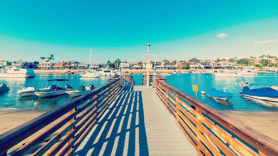 Wooden boardwalk in Balboa island, Newport Beach