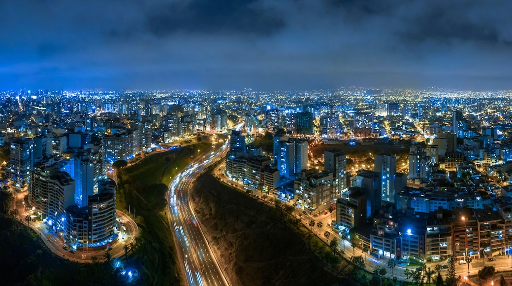 Night panoramic view of the Costa Verde high way, San Miguel - Lima, Peru.