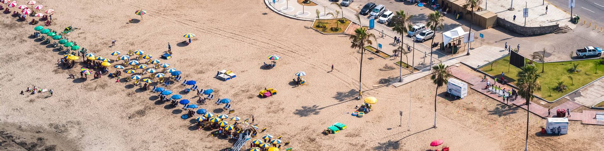 Aerial view of Agua Dulce beach in Chorrillos, Lima, Peru.