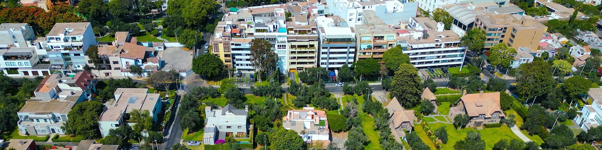Lush Green El Olivar Seen from Above in San Isidro District.
