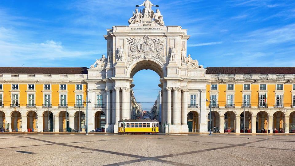 Praca do Comercio with yellow tram, Lisbon, Portugal; Shutterstock ID 594782381; Purchase Order: -