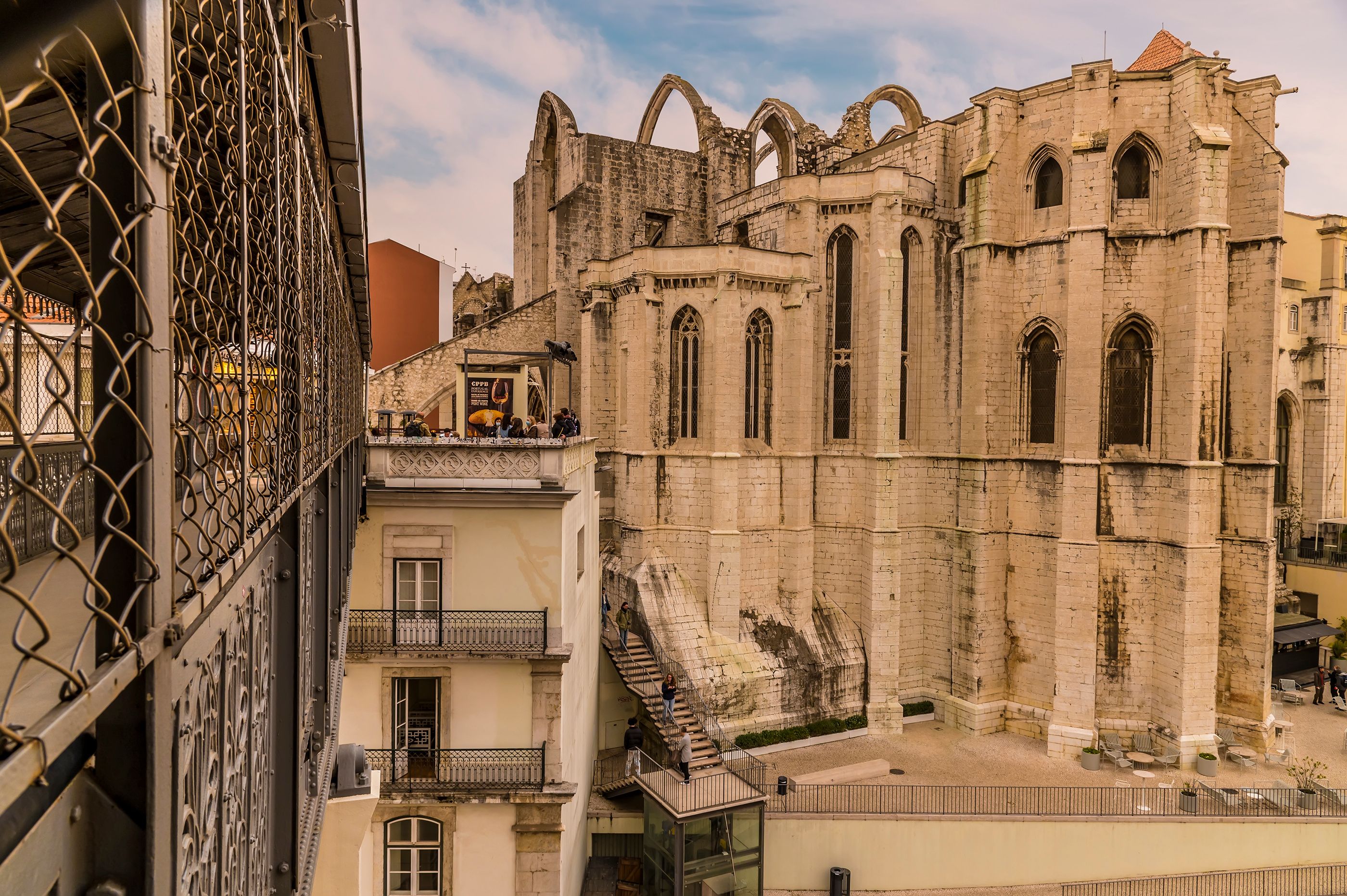 A view over the towards the Carmo Convent in the Bairro Alto distict in the city of Lisbon on a spring day