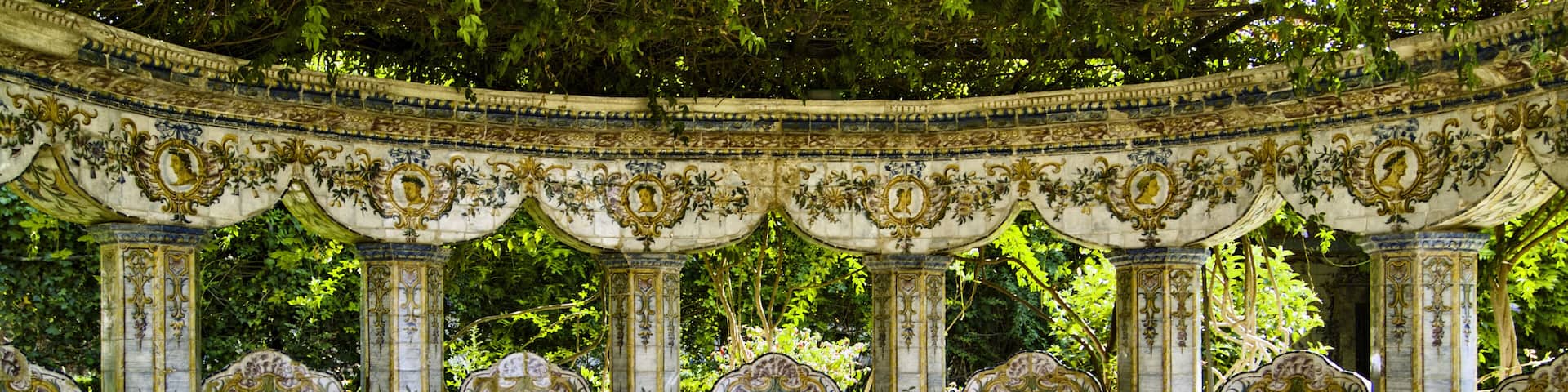 Azulejos panels depicting typical 18th century scenes in the Quinta dos Azulejos in Lumiar, Lisbon, Portugal.