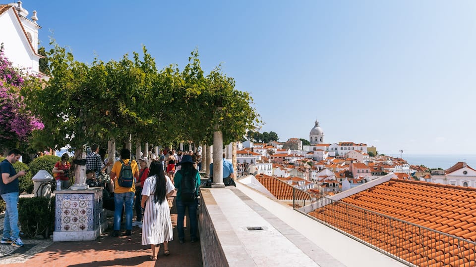 Alfama showing views as well as a small group of people