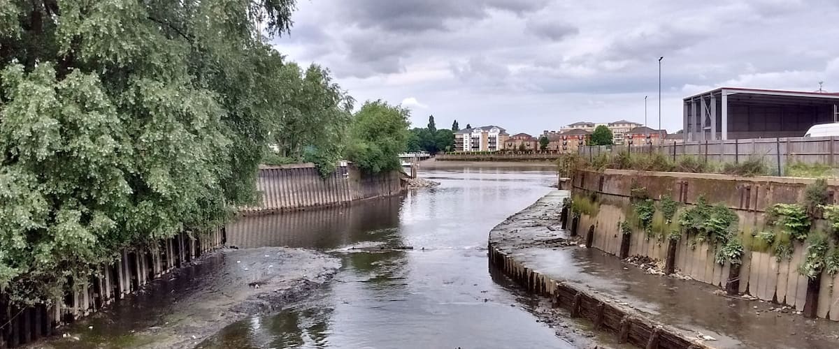 This view shows the delta shortly after the removal of a half weir structure that had broken and which was giving rise to excessive siltation of the river Wandle