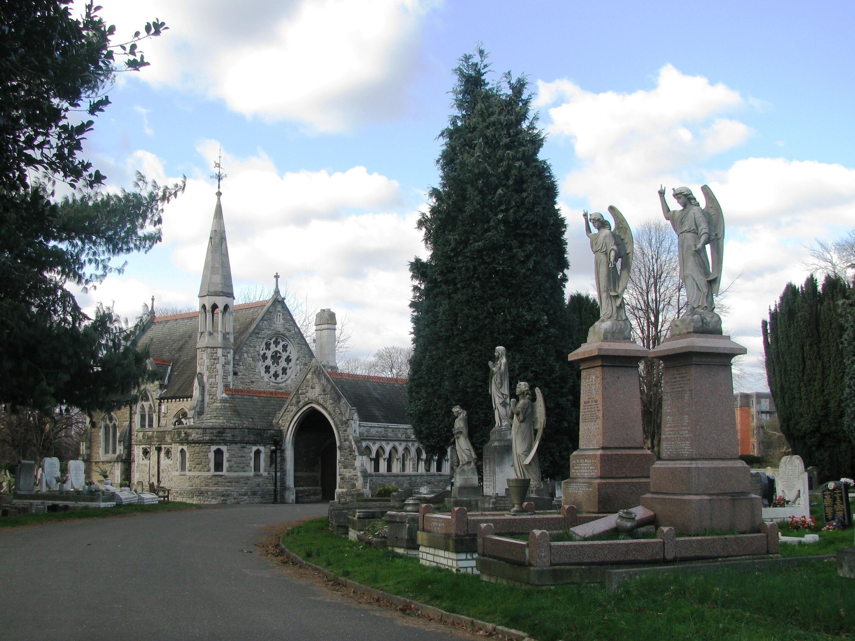 Streatham Cemetery Chapel, inside and to the left of the Main Entrance of the Cemetery on Garratt Lane in South West London. The Scotch Mist Gallery contains photographs of historic buildings, monuments, memorials and people of Poland.