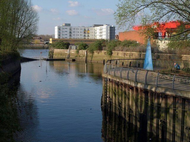 Sophie Horton's blue 'Sail' sculpture. Mouth of the Wandle