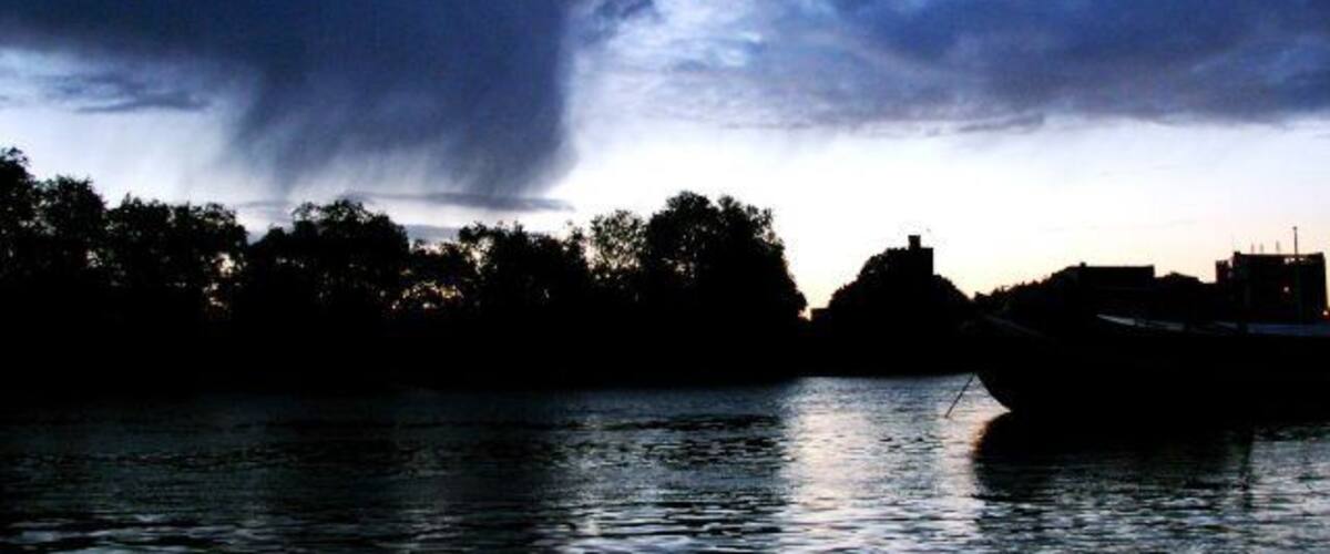 All Saints Church at Fulham from upstream on the Putney side