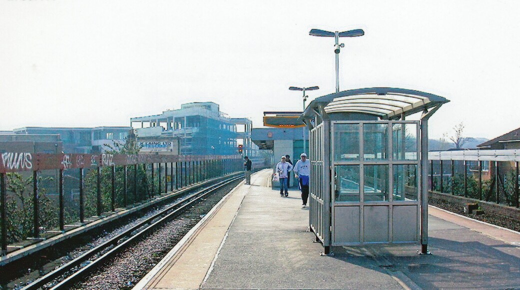 Queen's Road, Peckham station. View SW, ex-LB&SCR towards Peckham Rye, then by South London Line via Denmark Hill and Clapham to Victoria and by Sutton line from London Bridge via Tulse Hill and Mitcham Junction