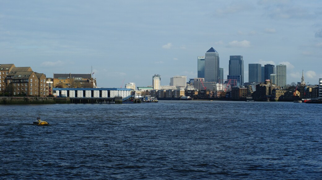 River Thames From Bermondsey Looking down river, from a viewing platform, towards Canary Wharf.
