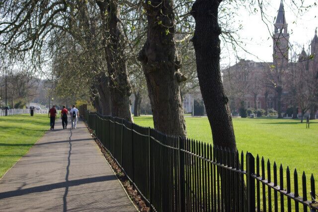 College Road, Dulwich Looking south along College Road, with Dulwich College on the right.