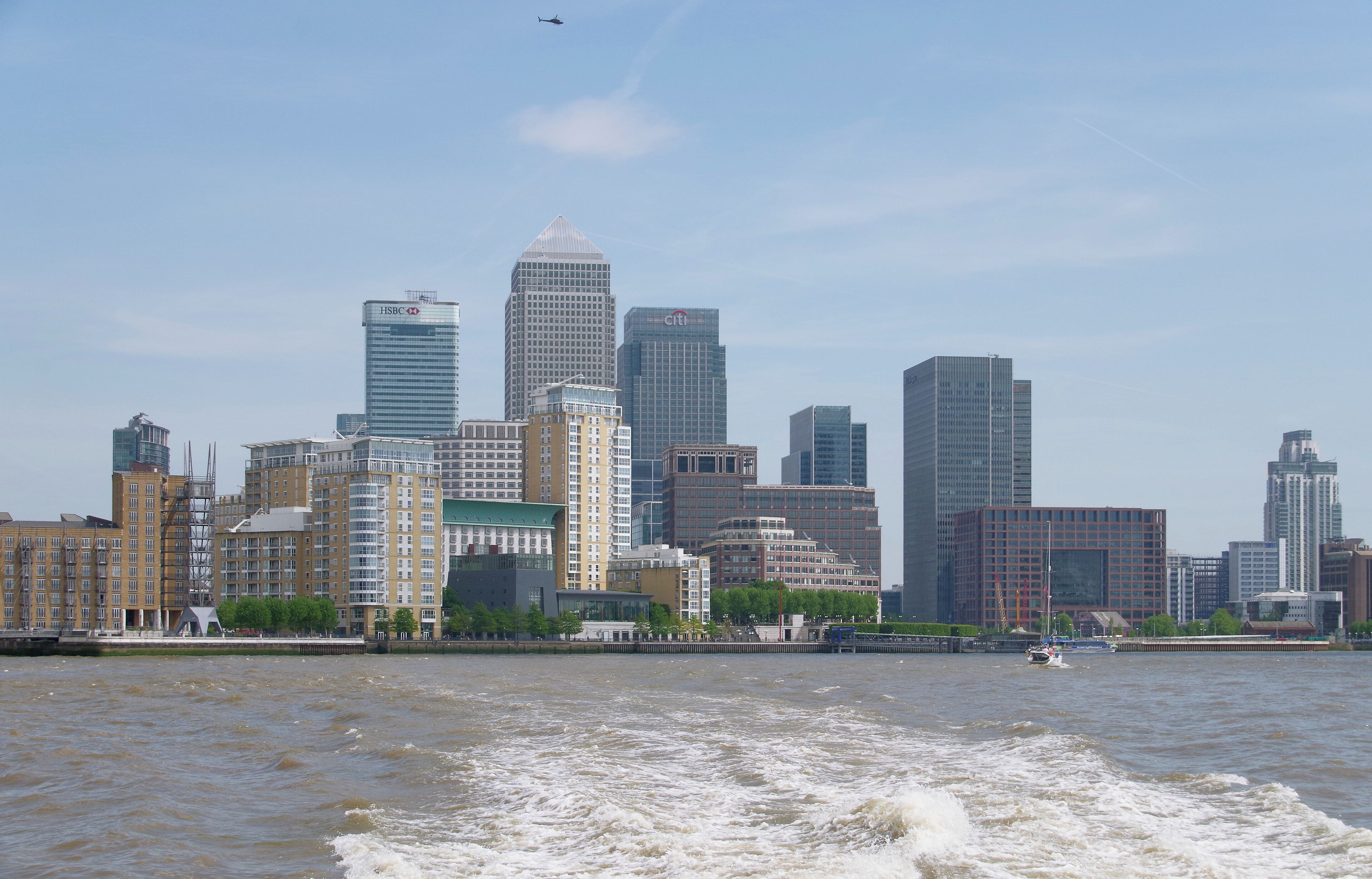View towards Canary Wharf from the Thames near Rotherhithe.