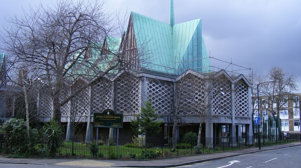 St Paul's parish church, Lorrimore Square, London SE17, seen from the east from Chapter Road