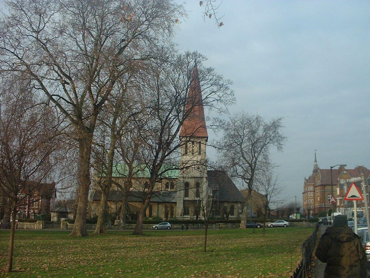 St. John the Evangelist, East Dulwich, viewed across Goose Green, London, England, UK.