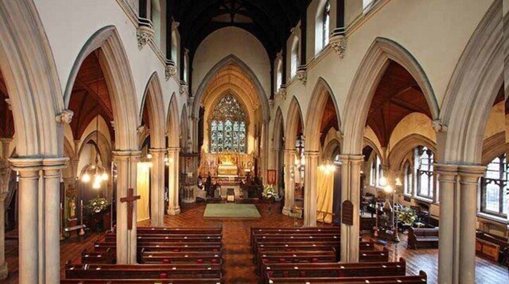 St Gabriel's Church, Warwick Square, London SW1 - East end from gallery, near to Westminster, Great Britain.