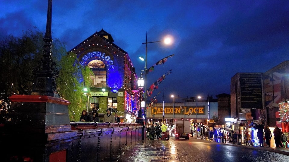 Camden Lock Market at night, December 2012.