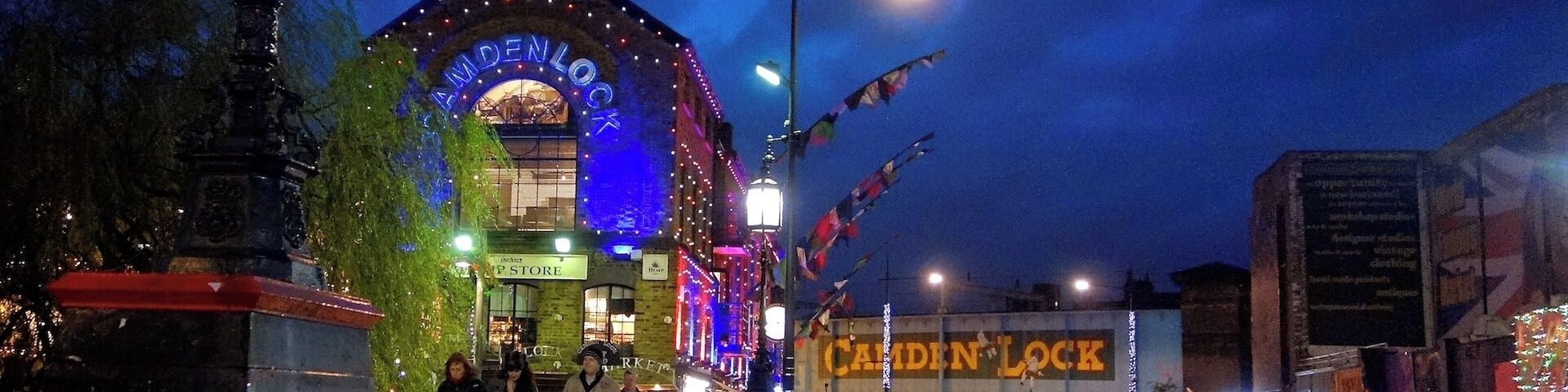 Camden Lock Market at night, December 2012.