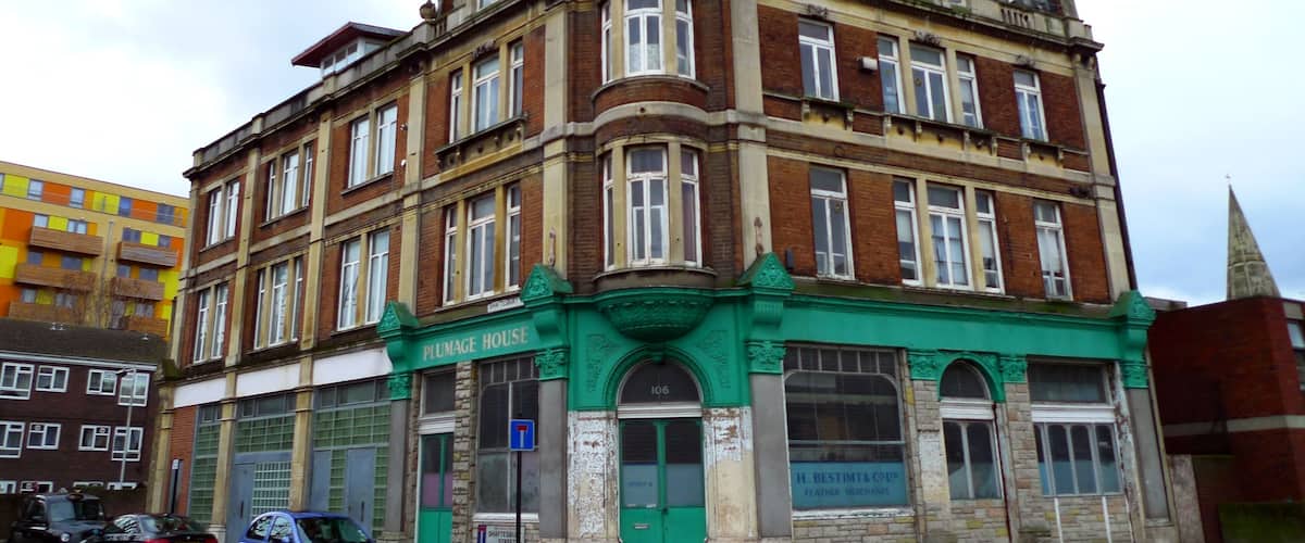 A grand former pub building. Address: 106 Shepherdess Walk (formerly at Ashley Crescent). Links: London Pubology