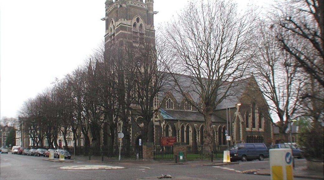 St Mark's parish church, Colvestone Crescent, Dalston, London E8, seen from the southwest
