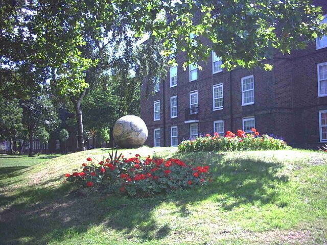 Sculpture on Springfield Housing Estate, Clapham. Between Croxteth and Hindlip Houses, by Wandsworth Road.