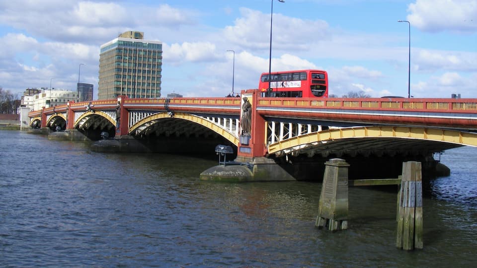 Vauxhall Bridge London Picture take from the Thames path on the south of the river. the bridge is a Grade 2 listed building, (listed in 2008, it was opened in 1906 having replaced an earlier one. The bridge carries the A202 across the river.