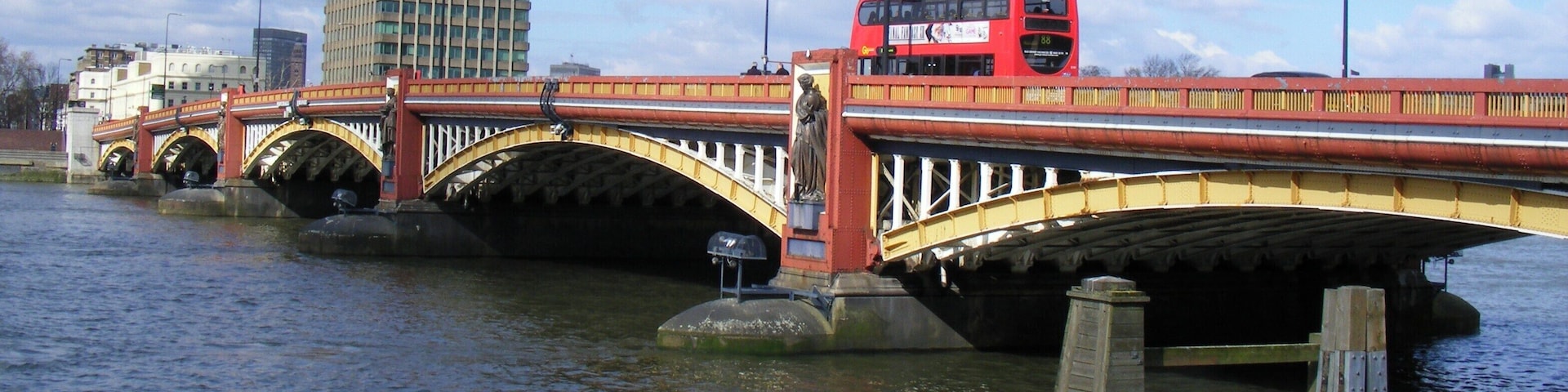 Vauxhall Bridge London Picture take from the Thames path on the south of the river. the bridge is a Grade 2 listed building, (listed in 2008, it was opened in 1906 having replaced an earlier one. The bridge carries the A202 across the river.