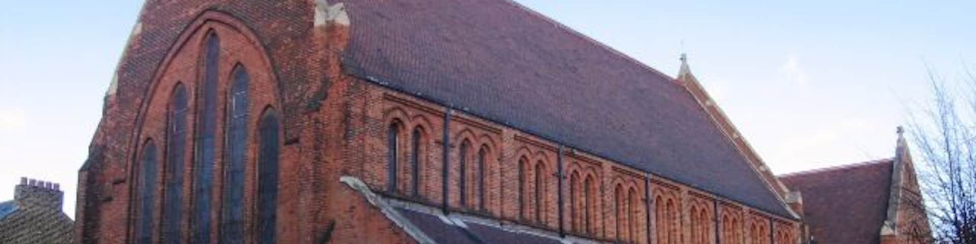 Gospel Tabernacle, Upper Tulse Hill, London SW2, seen from the southwest. Built in 1894 as St Matthias' parish church. Declared redundant in 1978 and leased to the Gospel Tabernacle since 1981.