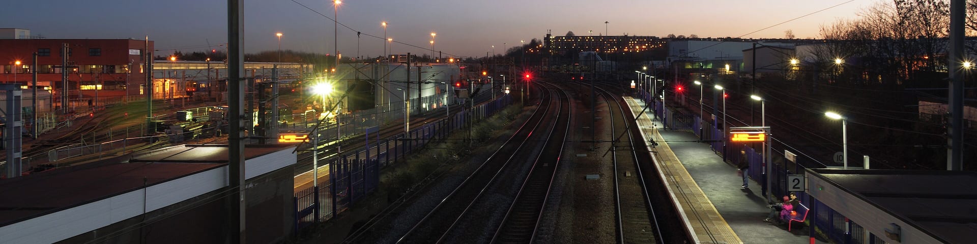 Hornsey railway station, looking south at dusk.