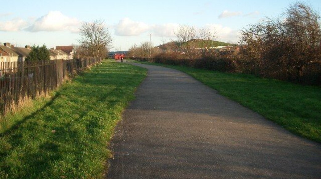 Greenway and Becton Alps. The Greenway (see TQ4082) with the Becton Alps on the right. These were constructed from a derelict waste heap to become a short-lived artificial ski slope.