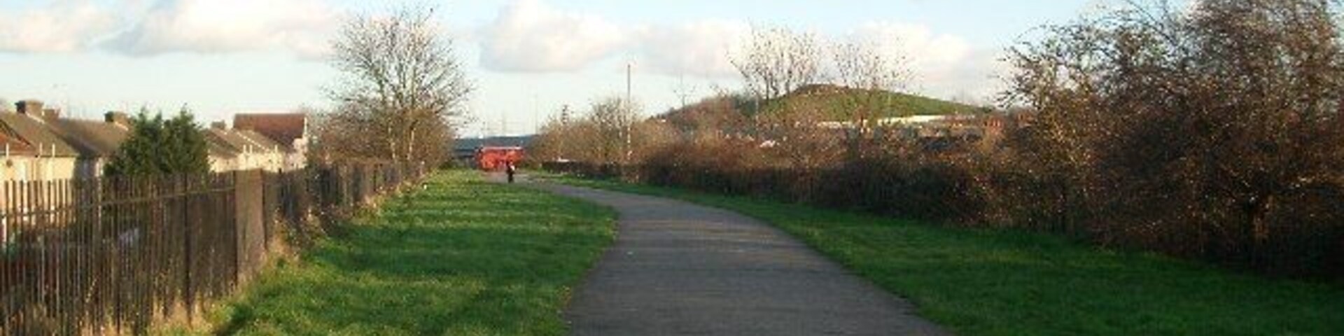 Greenway and Becton Alps. The Greenway (see TQ4082) with the Becton Alps on the right. These were constructed from a derelict waste heap to become a short-lived artificial ski slope.